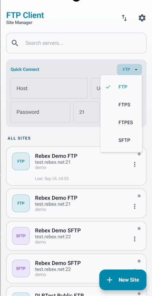 Comprehensive site manager with saved server profiles and favorites