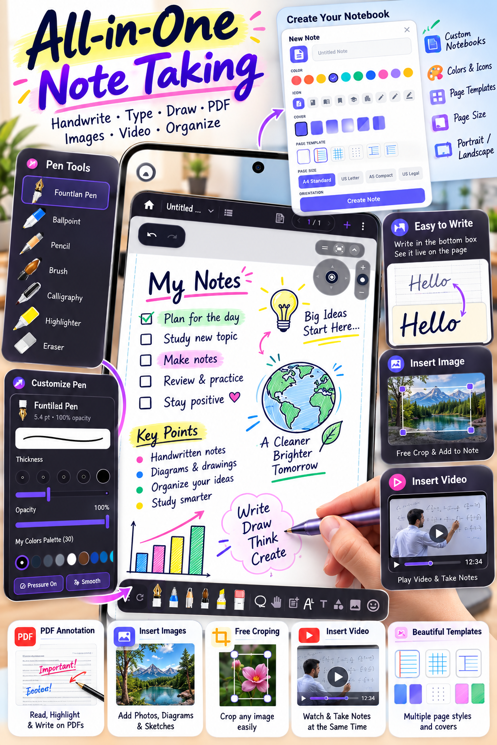 All-in-One Note Taking: Handwrite, Type, Draw, PDF, Images, Video