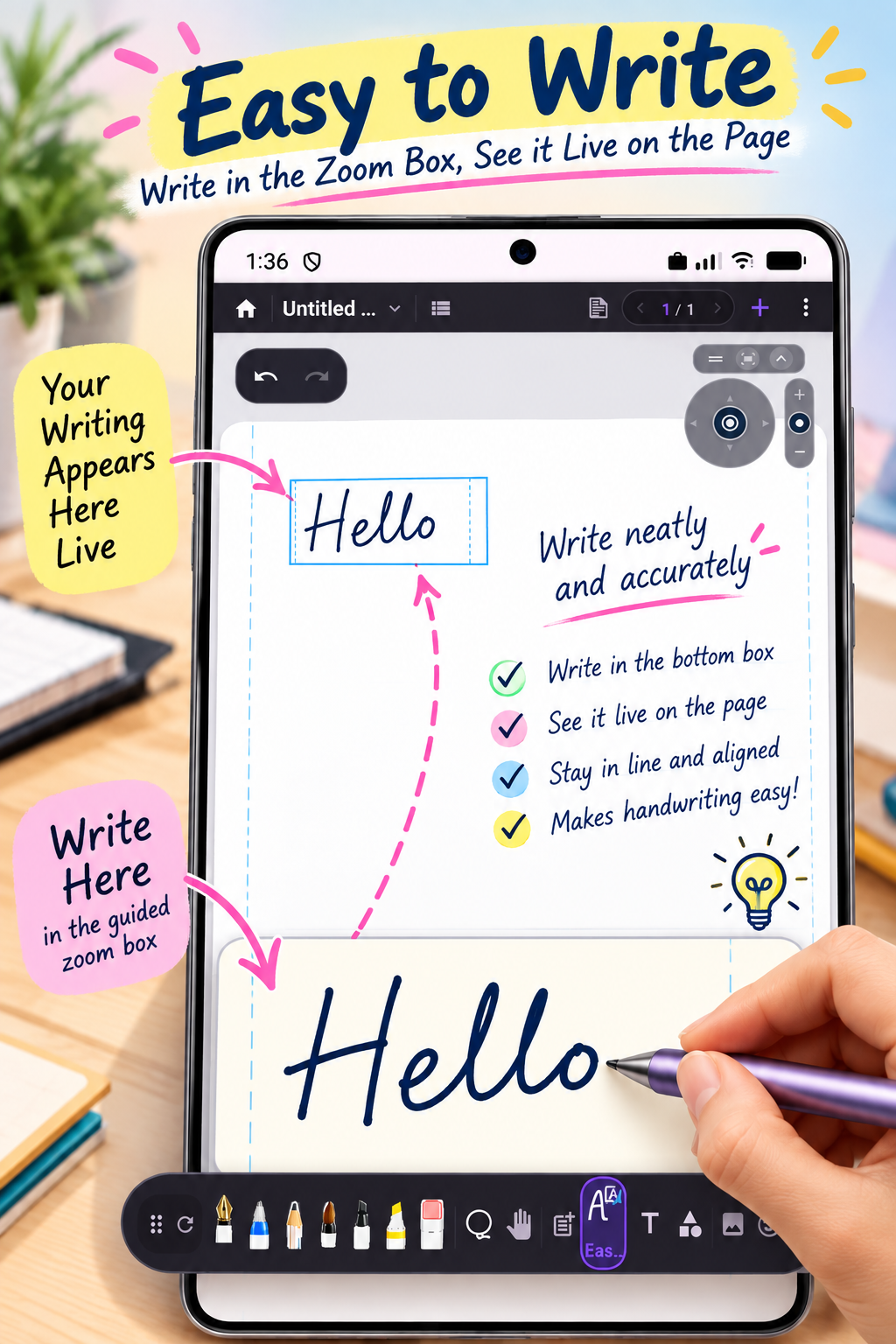 Easy to Write: Guided Zoom Box with Live Handwriting Output
