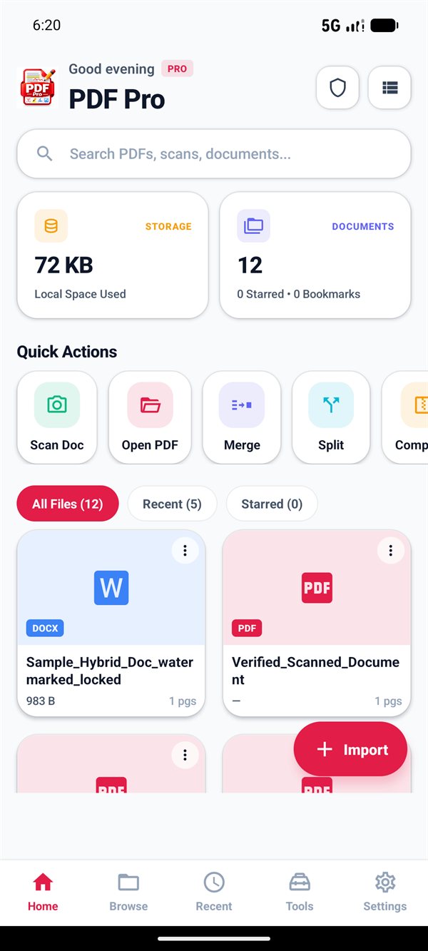 All-in-One Smart PDF Dashboard with quick actions & recent files